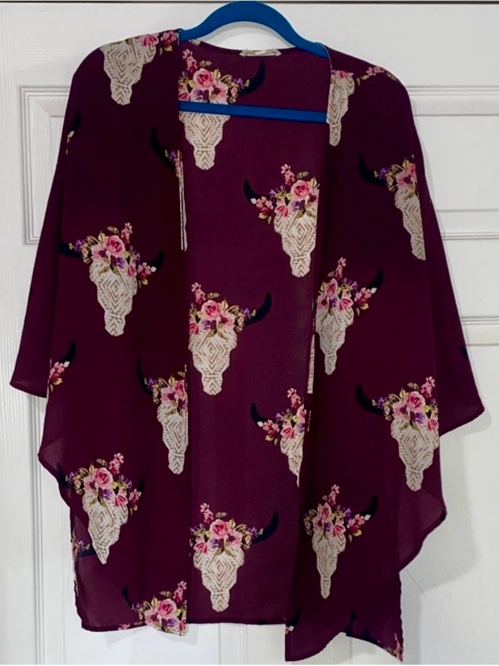 Peach Love California floral Steer kimono- Burgundy